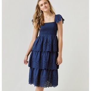 Francesca's Navy Blue Smocked Tiered Midi Dress | NWT | Large